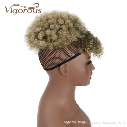 Vigorous Best Selling Wholesale Updo Ponytail Chignon With Bang Ombre Blonde Kinky Curly For Black Women Synthetic Afro Hair Bun